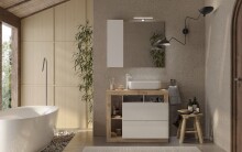 Badezimmerspiegelschrank >HAMBURG< in Weiß / Eiche Cadiz - 92x75x18 (BxHxT)