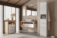 Badezimmerspiegelschrank >HAMBURG< in Weiß / Eiche Cadiz Dekor - 110x75x18 (BxHxT)
