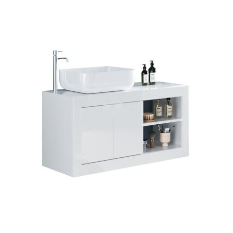 Waschtisch-Set >BASIC< Keramik-Waschbecken, weiß hochglanz - 92x61x47cm (BxHxT