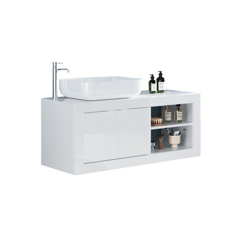 Waschtisch-Set >BASIC< Keramik-Waschbecken, weiß hochglanz - 110x61x47cm (BxHxT)