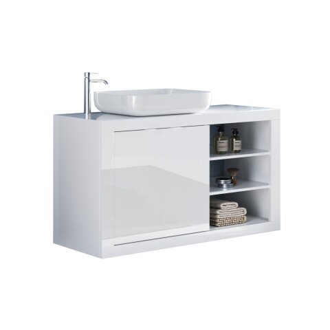 Waschtisch-Set >BASIC< Keramik Waschbecken, in weiß hochglanz - 110x90x47cm (BxHxT)