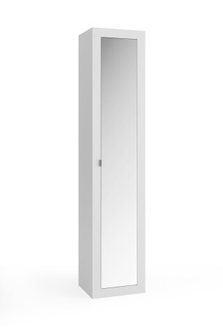 Spiegelschrank >BASIC< 1 Türe, 5 Böden, in weiß hochglanz - 42x195x35cm (BxHxT)