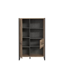 Hochkommode >HUD< 1 Tür, 1 Schub, Stabeiche Dekor / Betonoptik - 94,1x151,5x41,5 (BxHxT)