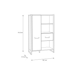 Hochkommode >HUD< 1 Tür, 1 Schub, Stabeiche Dekor / Betonoptik - 94,1x151,5x41,5 (BxHxT)