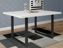 Esstisch >TABLES< in Weiss, schwarze U-Metallfüße - 140x74,7x90cm (BxHxT)