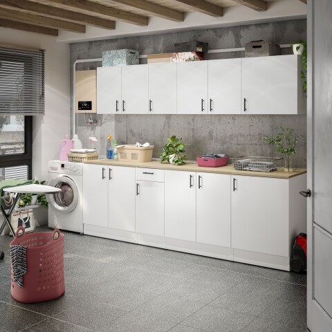 Mehrzweckschrank-Set >KIRA< in Weiß glänzend (Türen und Schublandenfront)