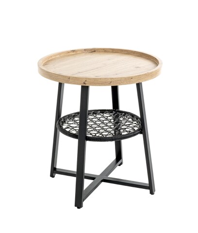 Beistelltisch >54461< in eiche, schwarz, MDF, Metall, PVC - 55x50cm (HxD)