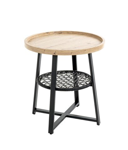 Beistelltisch >54461< in eiche, schwarz, MDF, Metall, PVC - 55x50cm (HxD)