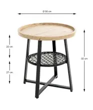 Beistelltisch >54461< in eiche, schwarz, MDF, Metall, PVC - 55x50cm (HxD)