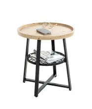 Beistelltisch >54461< in eiche, schwarz, MDF, Metall, PVC - 55x50cm (HxD)