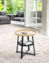 Beistelltisch >54461< in eiche, schwarz, MDF, Metall, PVC - 55x50cm (HxD)