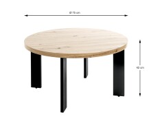 Couchtisch >54464< in eiche, schwarz, MDF, Metall - 42x75cm (HxD)