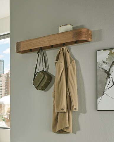 Wandgarderobe >54969< in akazie, schwarz, Massivholz, Metall - 100x13x20 (BxHxT)