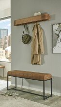 Wandgarderobe >54969< in akazie, schwarz, Massivholz, Metall - 100x13x20 (BxHxT)