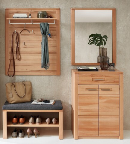 Garderoben-Set >Nature One< (4-teilig) in Kernbuche, teilmassiv - 164x193x40cm (B/H/T)