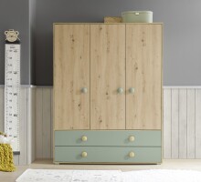 Kleiderschrank >Birta< 2 Schübe, 3 Türen, Artisan Eiche Dekor /Salbei - 153,8x200x58,2 (BxHxT)