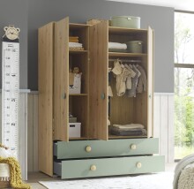 Kleiderschrank >Birta< 2 Schübe, 3 Türen, Artisan Eiche Dekor /Salbei - 153,8x200x58,2 (BxHxT)