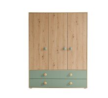 Kleiderschrank >Birta< 2 Schübe, 3 Türen, Artisan Eiche Dekor /Salbei - 153,8x200x58,2 (BxHxT)