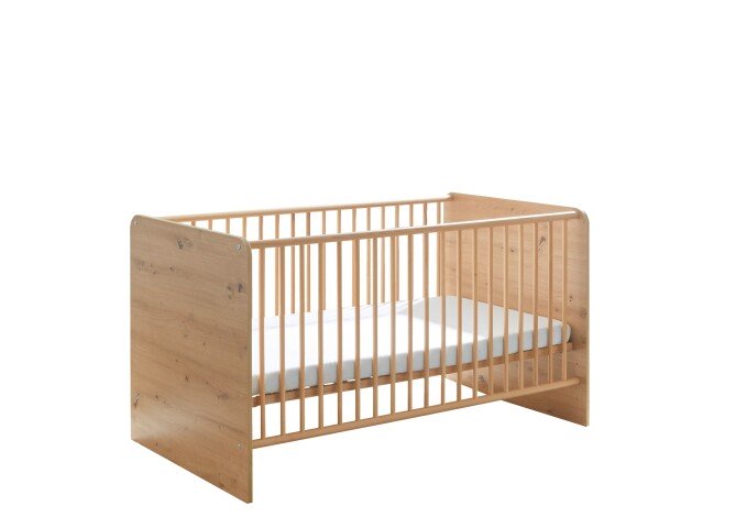 Babybett >Birta< 3 Schlupfsprossen, Artisan Eiche Dekor / Salbei - 78x90x143cm (BxHxT)