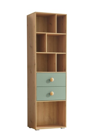 Standregal >Birta< 2 Schübe, 7 Fächer, Artisan Eiche Dekor/Salbei - 60x200x38,2cm (BxHxT)