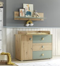 Wandboard >Birta< 3 Haken, Ablage, Artisan Eiche Dekor / Salbei - 120x30x25,5cm (BxHxT)