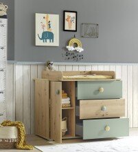 Wickelkommode >Birta< (2-teilig) in Artisan Eiche Dekor / Salbei - 120x99,3x77,6cm (B/H/T)