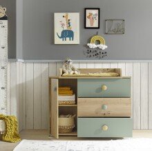 Wickelkommode >Birta< (2-teilig) in Artisan Eiche Dekor / Salbei - 120x99,3x77,6cm (B/H/T)