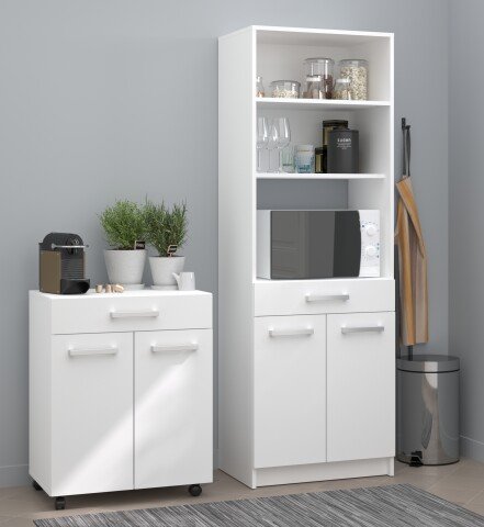 Mehrzweckschrank-Set >Uno 1< (2-teilig) Weiss, Buffet (60x176x43cm), Beistellschrank (60x75x43cm)