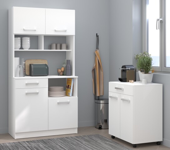 Mehrzweckschrank-Set >Uno 2< (2-teilig) Weiss, Buffet (90x177x42cm), Beistellschrank (60x75x43cm)