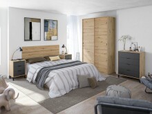 Schwebetürenschrank >ENZO< 1 Stange, 4 Böden, Nodi Eiche Dekor - 120x200x50 (BxHxT)