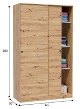Schwebetürenschrank >ENZO< 1 Stange, 4 Böden, Nodi Eiche Dekor - 120x200x50 (BxHxT)