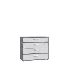 Kommode >CANMORE< 4 Schübe, Betonoptik / Weiss Hochglanz - 99,5x86,3x41,5cm (BxHxT)