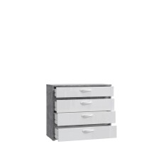 Kommode >CANMORE< 4 Schübe, Betonoptik / Weiss Hochglanz - 99,5x86,3x41,5cm (BxHxT)