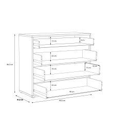 Kommode >CANMORE< 4 Schübe, Betonoptik / Weiss Hochglanz - 99,5x86,3x41,5cm (BxHxT)
