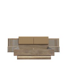 Bettanlage >SAVONA< mit LED, Eiche Antik Dekor / Beige Glanz - 290,1x97,5x206,6cm (BxHxT)
