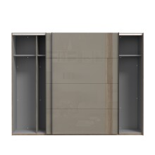 Schiebetürenschrank >SAVONA< 2 Böden, Beige Glanz  / Eiche Antik Dekor - 220,1x210,5x61,2cm (BxHxT)