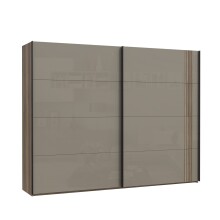 Schiebetürenschrank >SAVONA< 2 Böden, Beige Glanz  / Eiche Antik Dekor - 220,1x210,5x61,2cm (BxHxT)