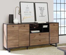 Sideboard >SEWILL< 2 Schübe, Colonial Eiche Dekor / schwarz - 180,8x81,6x42cm (BxHxT)