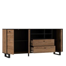 Sideboard >SEWILL< 2 Schübe, Colonial Eiche Dekor / schwarz - 180,8x81,6x42cm (BxHxT)