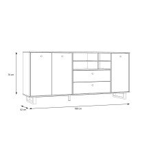Sideboard >SEWILL< 2 Schübe, Colonial Eiche Dekor / schwarz - 180,8x81,6x42cm (BxHxT)