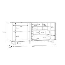 Sideboard >SEWILL< 2 Schübe, Colonial Eiche Dekor / schwarz - 180,8x81,6x42cm (BxHxT)
