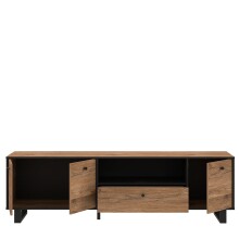 Lowboard >SEWILL<  3 Türen, Schub, Colonial Eiche Dekor/schwarz - 180,8x52,8x42cm (BxHxT)