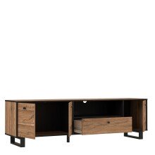 Lowboard >SEWILL<  3 Türen, Schub, Colonial Eiche Dekor/schwarz - 180,8x52,8x42cm (BxHxT)