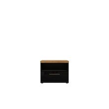 Nachtkommode >TULUZA BLACK< Catania Eiche Dekor / Schwarz Hochglanz - 55,5x44,4x43,4cm (BxHxT)