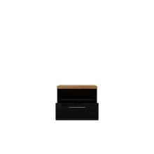 Nachtkommode >TULUZA BLACK< Catania Eiche Dekor / Schwarz Hochglanz - 55,5x44,4x43,4cm (BxHxT)