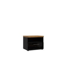 Nachtkommode >TULUZA BLACK< Catania Eiche Dekor / Schwarz Hochglanz - 55,5x44,4x43,4cm (BxHxT)
