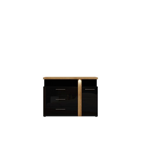 Sideboard >TULUZA BLACK< LED, Catania Eiche Dekor/Schwarz Hochglanz - 118,5x85,9x43,4cm (BxHxT)