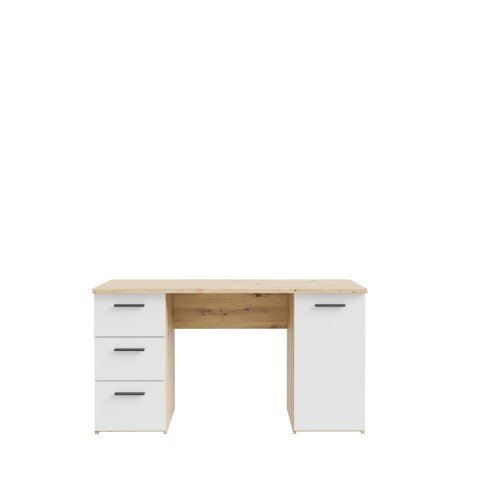 Schreibtisch >NET307< 3 Schübe, 1 Tür, Weiss / Artisan Eiche Dekor - 138,2x75,3cm (BxH)