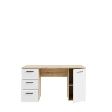 Schreibtisch >NET307< 3 Schübe, 1 Tür, Weiss / Artisan Eiche Dekor - 138,2x75,3cm (BxH)