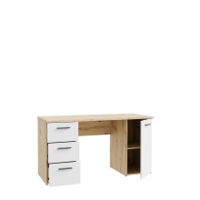 Schreibtisch >NET307< 3 Schübe, 1 Tür, Weiss / Artisan Eiche Dekor - 138,2x75,3cm (BxH)